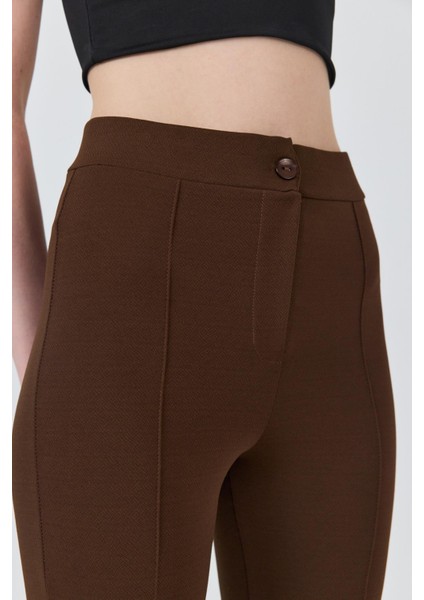 Kahve Yüksek Bel Nervür Dikiş Detaylı Tayt Pantolon 6875A fırsatları