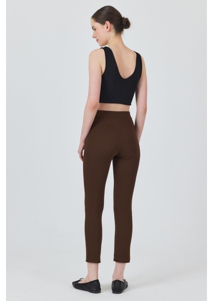 Kahve Yüksek Bel Nervür Dikiş Detaylı Tayt Pantolon 6875A indirimleri
