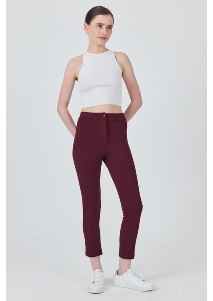 Bordo Yüksek Bel Nervür Dikiş Detaylı Tayt Pantolon 6875A fiyatları