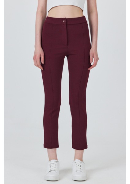 Bordo Yüksek Bel Nervür Dikiş Detaylı Tayt Pantolon 6875A modelleri