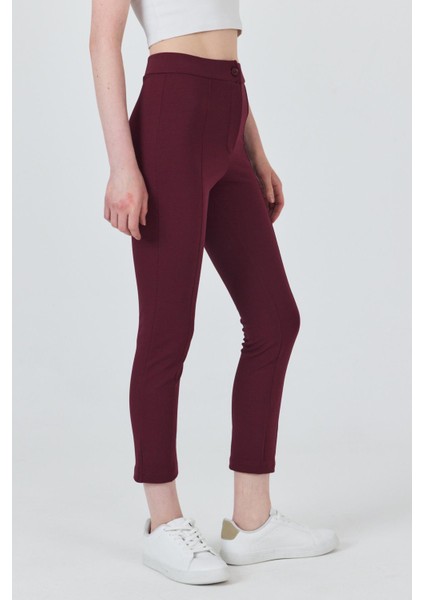 Bordo Yüksek Bel Nervür Dikiş Detaylı Tayt Pantolon 6875A fırsatları
