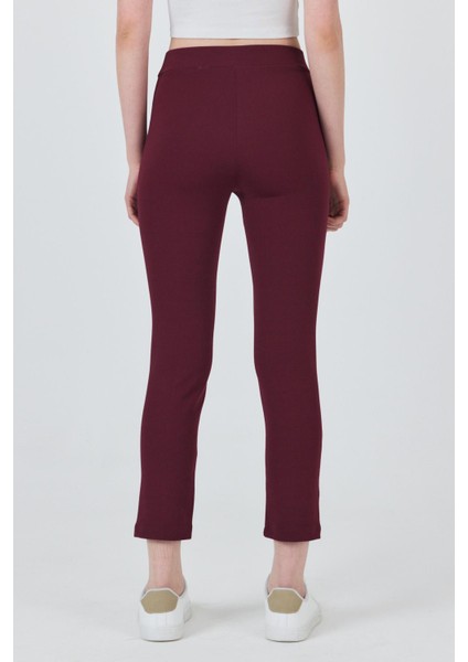 Bordo Yüksek Bel Nervür Dikiş Detaylı Tayt Pantolon 6875A indirimleri