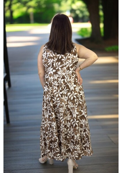 Japone Kol (Kolsuz) 3 Kat Volanlı Çiçek Desenli Ara Boy Büyük Beden Pamuklu Viskon Elbise indirimleri