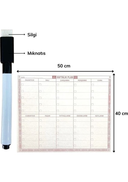 Şeffaf Kendiliğinden Yapışkanlı Kalemli Haftalık Planlayıcı 40CM-50CM (4390)