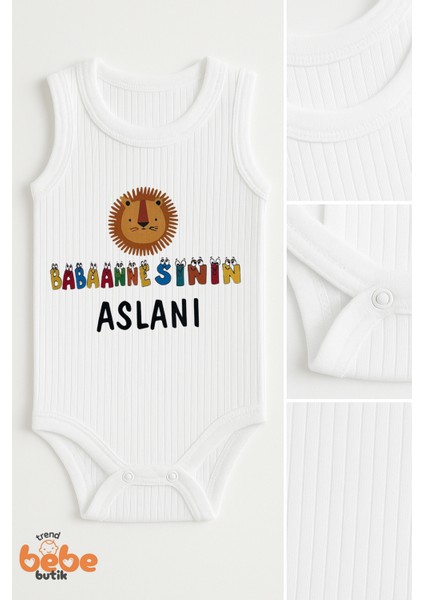 Babaannesinin Aslanı Yazılı Pamuklu Ribana Çıtçıtlı Zıbın Body 6-36 Ay Unisex Bebek Tulum fiyatları