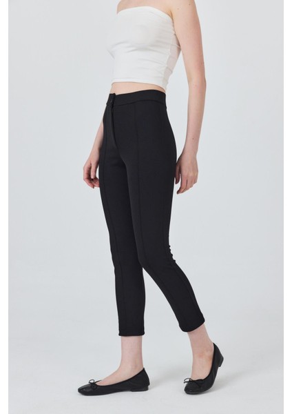 Siyah Yüksek Bel Nervür Dikiş Detaylı Tayt Pantolon 6875A modelleri
