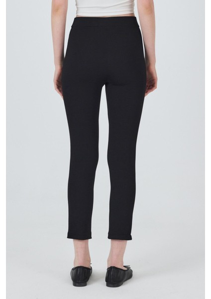 Siyah Yüksek Bel Nervür Dikiş Detaylı Tayt Pantolon 6875A indirimleri