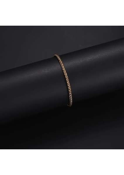 Çelik Bileklik Burgu Zincir Model 2 mm Kalınlık 18 cm Uzunluk 6 cm Ek Ayarlanabilir Altın Sarısı Gold