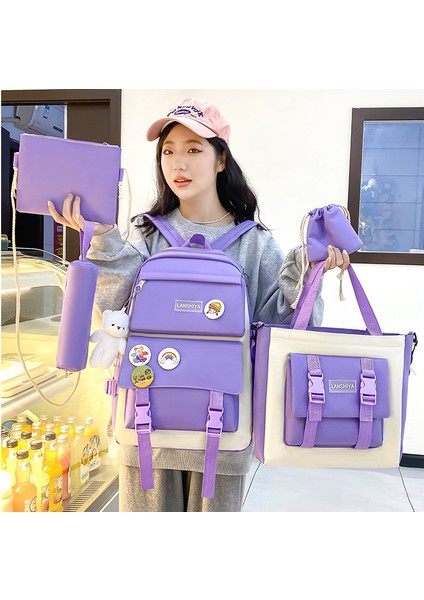 Beş Parçalı Büyük Kapasiteli Öğrenci Sırt Çantası Seti Okul Çantası (Yurt Dışından) fiyatları