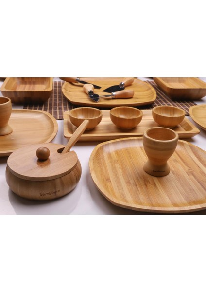 Leafy 6 Kişilik 34 Parça Doğal Bambu Kahvaltı Takımı – Kahvaltı Seti Sunum Seti