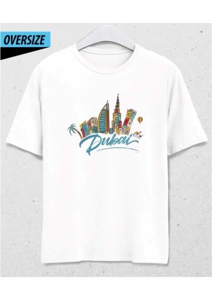 Şehri Giy: Dubai Aurası Unisex Oversize Tişört Beyaz