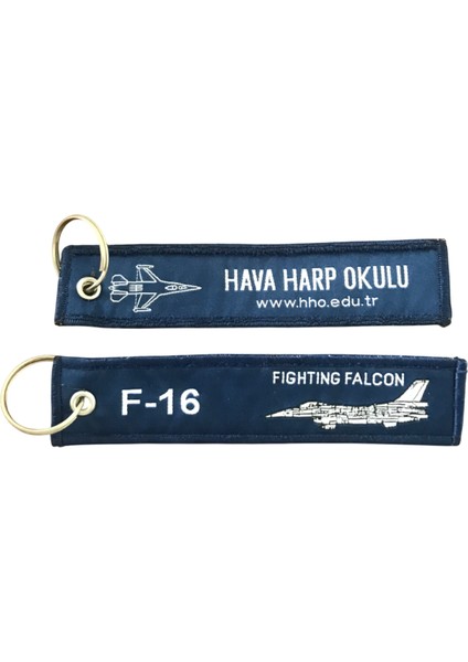 F-16 Hava Harp Okulu Logolu Yazılı Çift Taraflık Anahtarlık Mavi