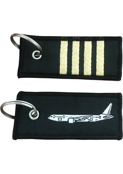 Kaptan Pilot Rütbesi Çift Taraflı Anahtarlık Siyah