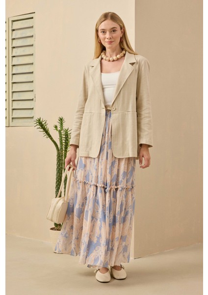 Keten Blazer Ceket Sedef