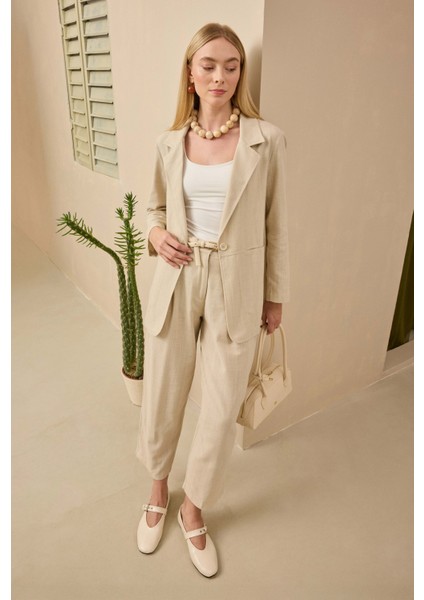Keten Blazer Ceket Sedef fırsatları