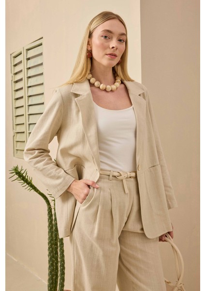 Keten Blazer Ceket Sedef indirimleri