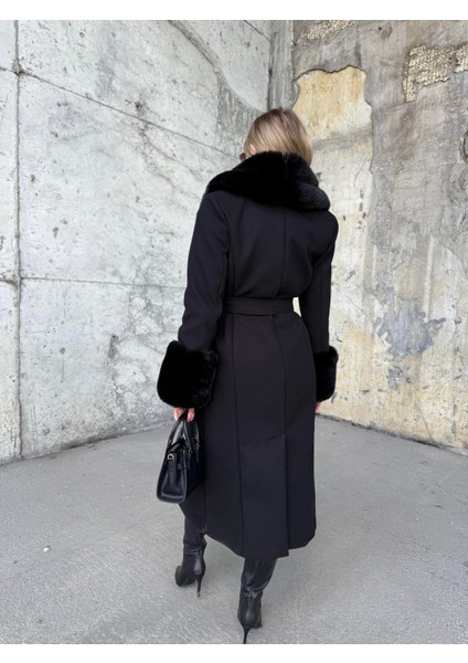 Siyah Kol ve Yaka Kürk Kaşe Kaban indirimleri