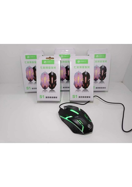 Limenje S1 Işıklı Oyuncu Kablolu Gamer Oyuncu Mouse Siyah Modern Tasarım