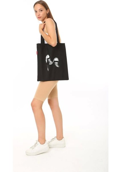 Baghashtag Converse Baskılı Siyah Bez Çanta