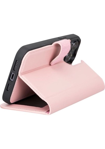 Apple iPhone 13 Pro Max Uyumlu Deri Cüzdanlı Kılıf Nu2 Pembe