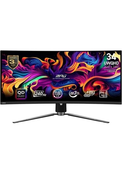 Msı 34 Qd OLED Mpg 341CQPX 0.03MS 240HZ Hdmı-Dp Kavıslı Gamıng Monitör 3440X1440
