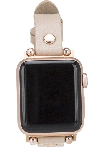 Apple Watch Uyumlu Deri Kordon 42-44-45MM Rt Erc3 Bej