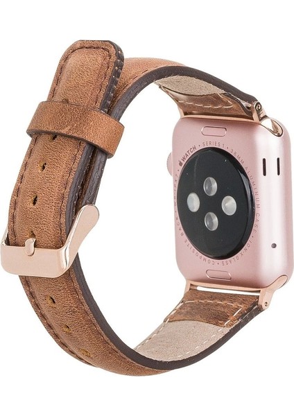 Apple Watch Uyumlu Deri Kordon 42-44-45MM G19 Taba
