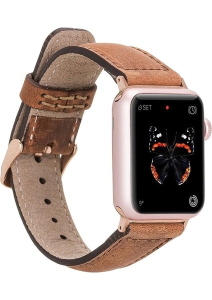 Apple Watch Uyumlu Deri Kordon 42-44-45MM G19 Taba