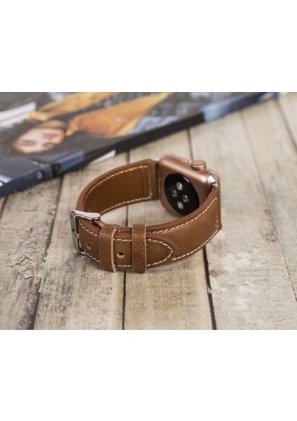 Apple Watch Uyumlu Deri Kordon 42-44-45MM Nm4-As2 Taba