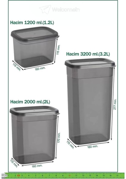 12 Adet 24 Parça Etiketli 1750 Ml. Sızdırmaz Kapaklı Kare Erzak Bakliyat Saklama Kabı Seti