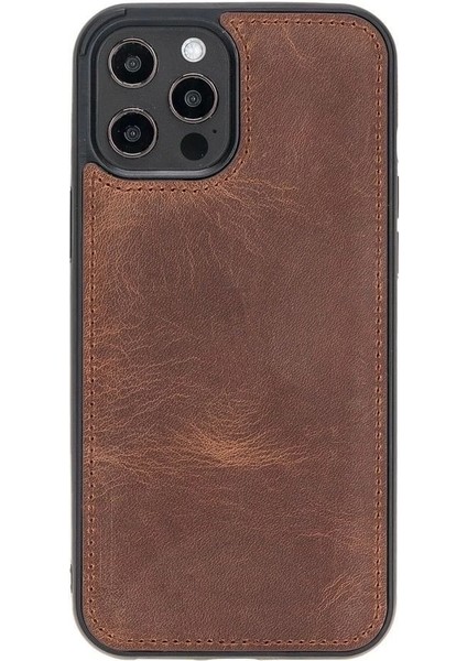 Apple iPhone 12 Pro Max Uyumlu Deri Arka Kapak G2 Kahve