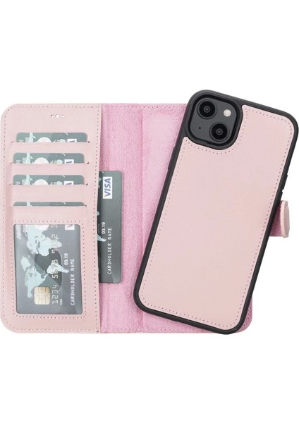 Apple iPhone 14 Plus Uyumlu Deri Cüzdanlı Kılıf Mwwn Nu2 Pembe