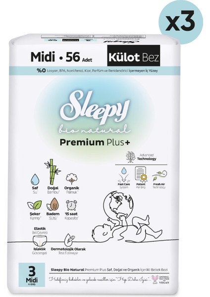 Bio Natural Premium Plus Avantajlı Paket Külot Bez 3 Numara Midi 168 Adet