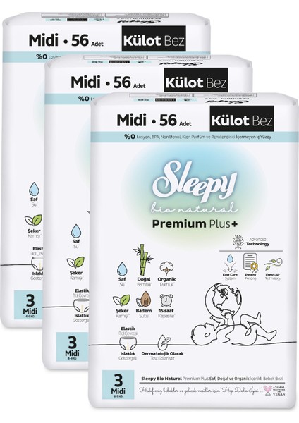 Bio Natural Premium Plus Avantajlı Paket Külot Bez 3 Numara Midi 168 Adet