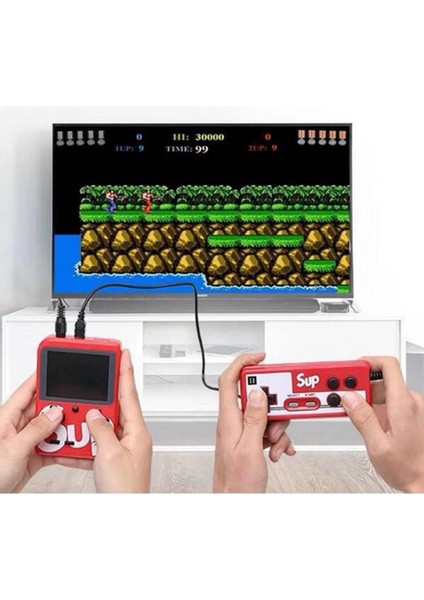 Çift Kol 400 Nostalji Oyunlu Mini Atari Kırmızı Oyun Konsolu