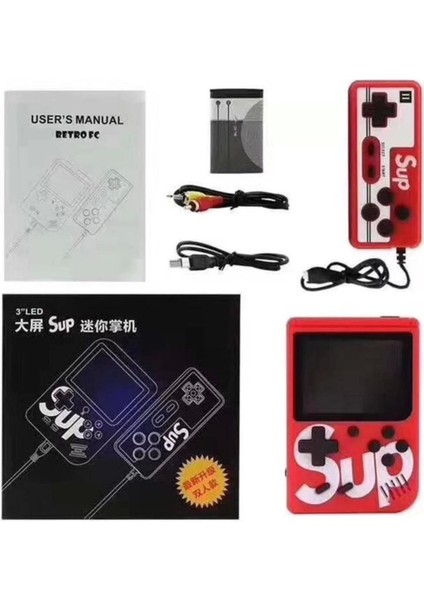 Çift Kol 400 Nostalji Oyunlu Mini Atari Kırmızı Oyun Konsolu