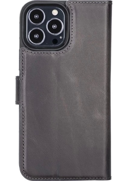 Apple iPhone 13 Pro Max Uyumlu Deri Cüzdanlı Kılıf Mwwn Tn1 Gri