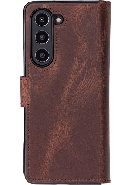 Samsung Galaxy Z Fold5 Uyumlu Deri Cüzdanlı Kılıf Antik Kahve