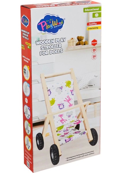 ONY-386 Ahşap Oyuncak Bebek Arabası
