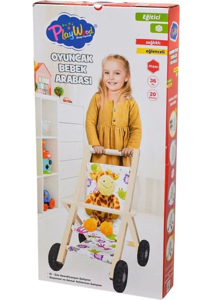 ONY-386 Ahşap Oyuncak Bebek Arabası