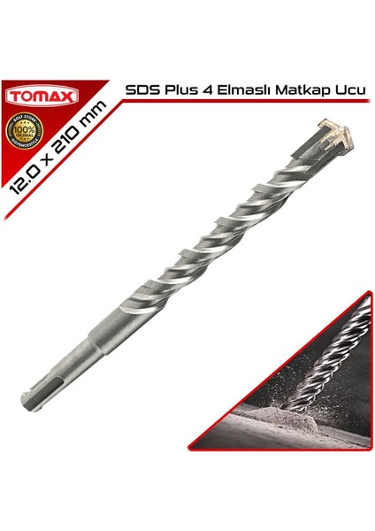 Sds Plus 4 Elmas Beton Duvar Delme Matkap Ucu 12X210