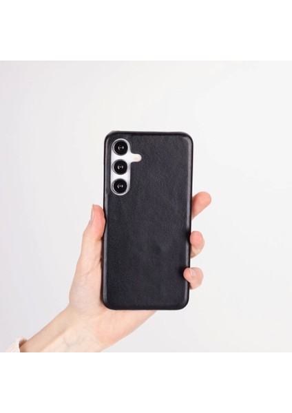 Samsung Galaxy S25 Plus Uyumlu, Hakiki Deri, El Yapımı Arka Kapak, Kömür Siyah