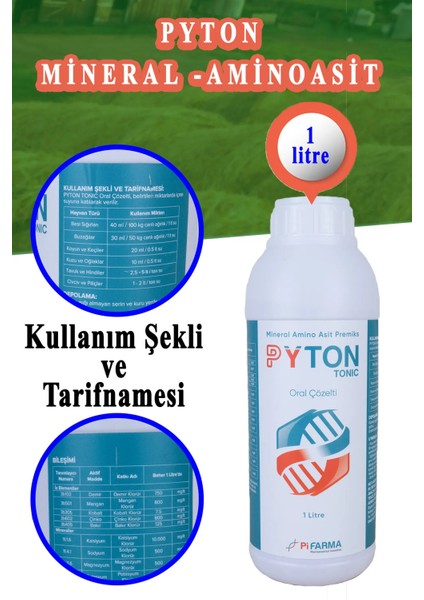 Pyton Sıvı Premix Kanatlı Tavuk Güvercin Koyun Keçi Buzağı Vs 1Lt Vitamin Aminoasit Mineral