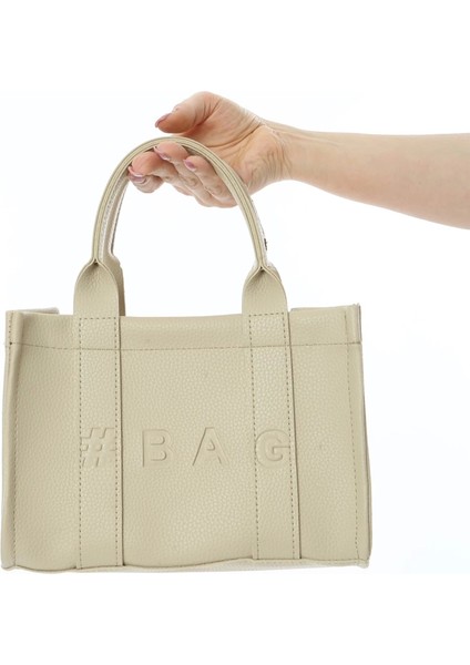 Baghashtag Krem Deri Mini Tote Çanta