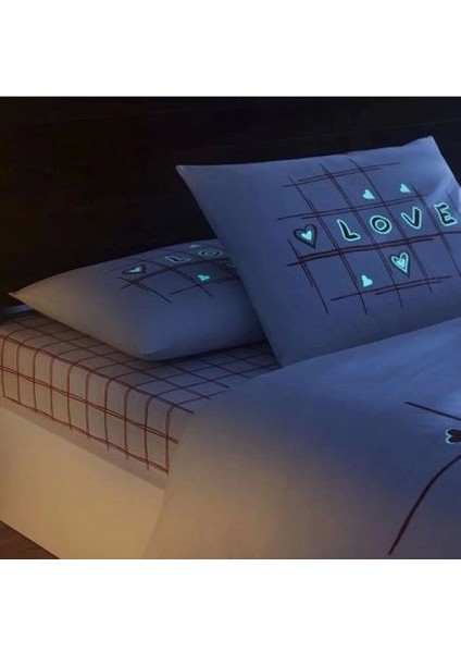 Taç Glow Parlayan Çift Kişilik Nevresim Takımı Romenta Kırmızı