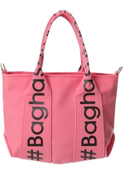 Baghashtag Pembe Mini Su Geçirmez Kulp Yazılı Tote Çanta