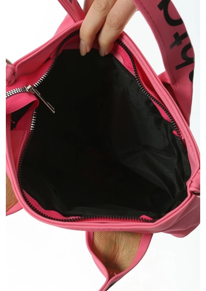 Baghashtag Pembe Mini Su Geçirmez Kulp Yazılı Tote Çanta