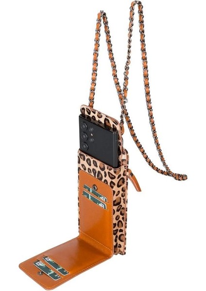 Avjin 6.9 Inch Uyumlu Deri Kılıf Cüzdan Askılı Leo1 Leopar