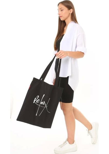 Baghashtag Siyah Bez Çanta Relax Baskılı