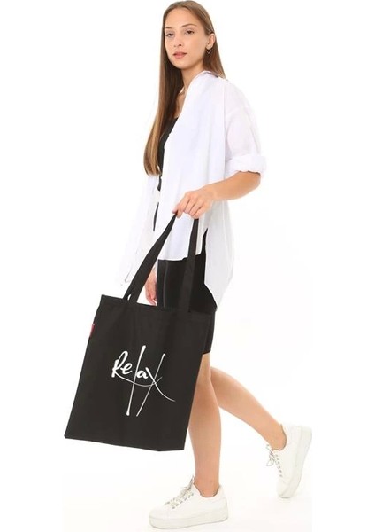 Baghashtag Siyah Bez Çanta Relax Baskılı